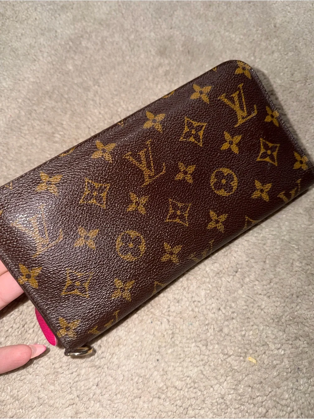 Louis Vuitton Monogram Zip Wallet in Brown with Pink interior rare